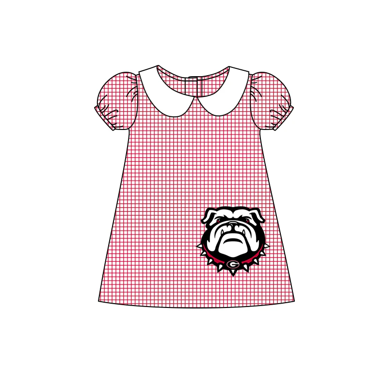 Baby Girl Short Sleeves Dog Plaid Team Dress