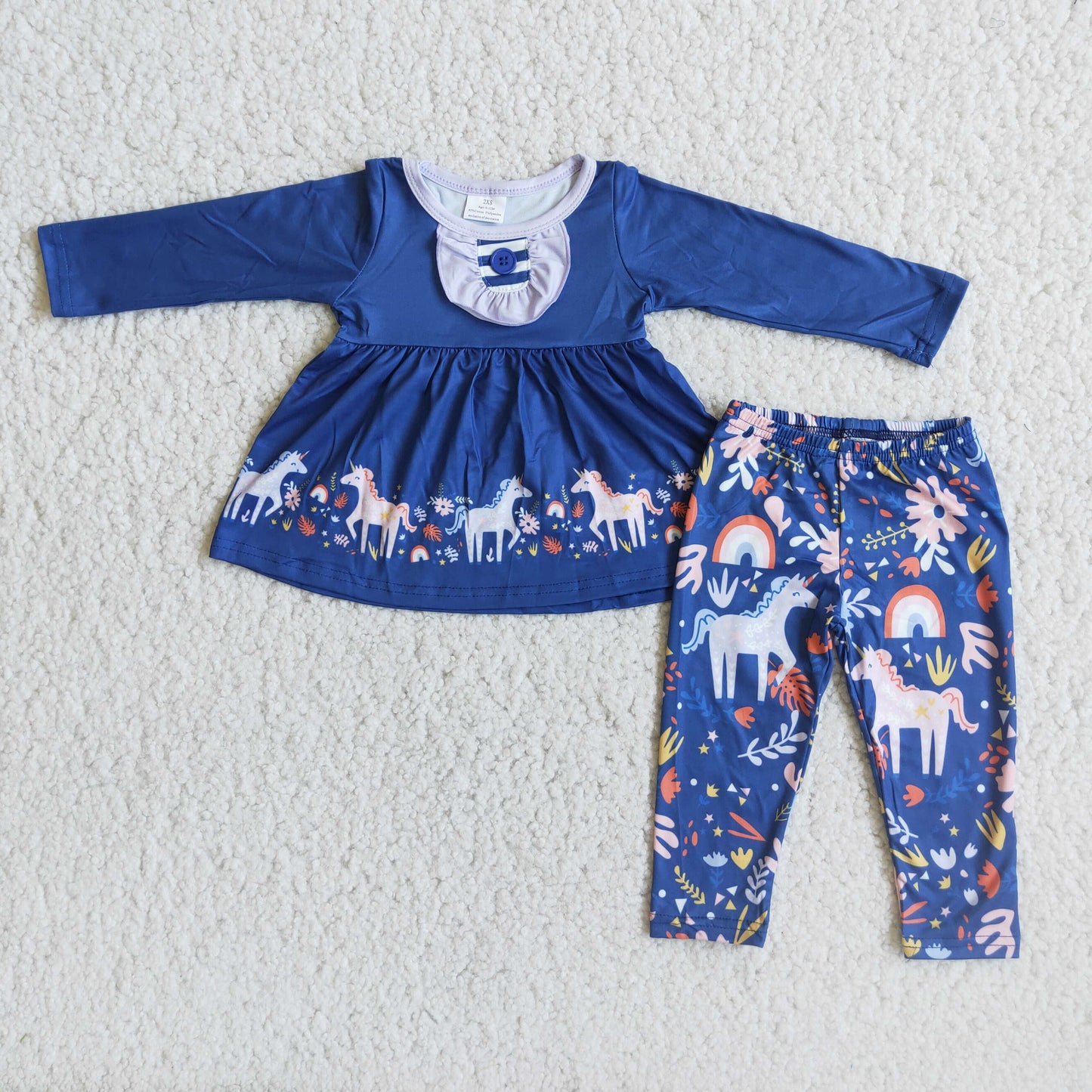 Promotion Baby Girl Long Sleeves Tunic Pants Blue Outfit RTS