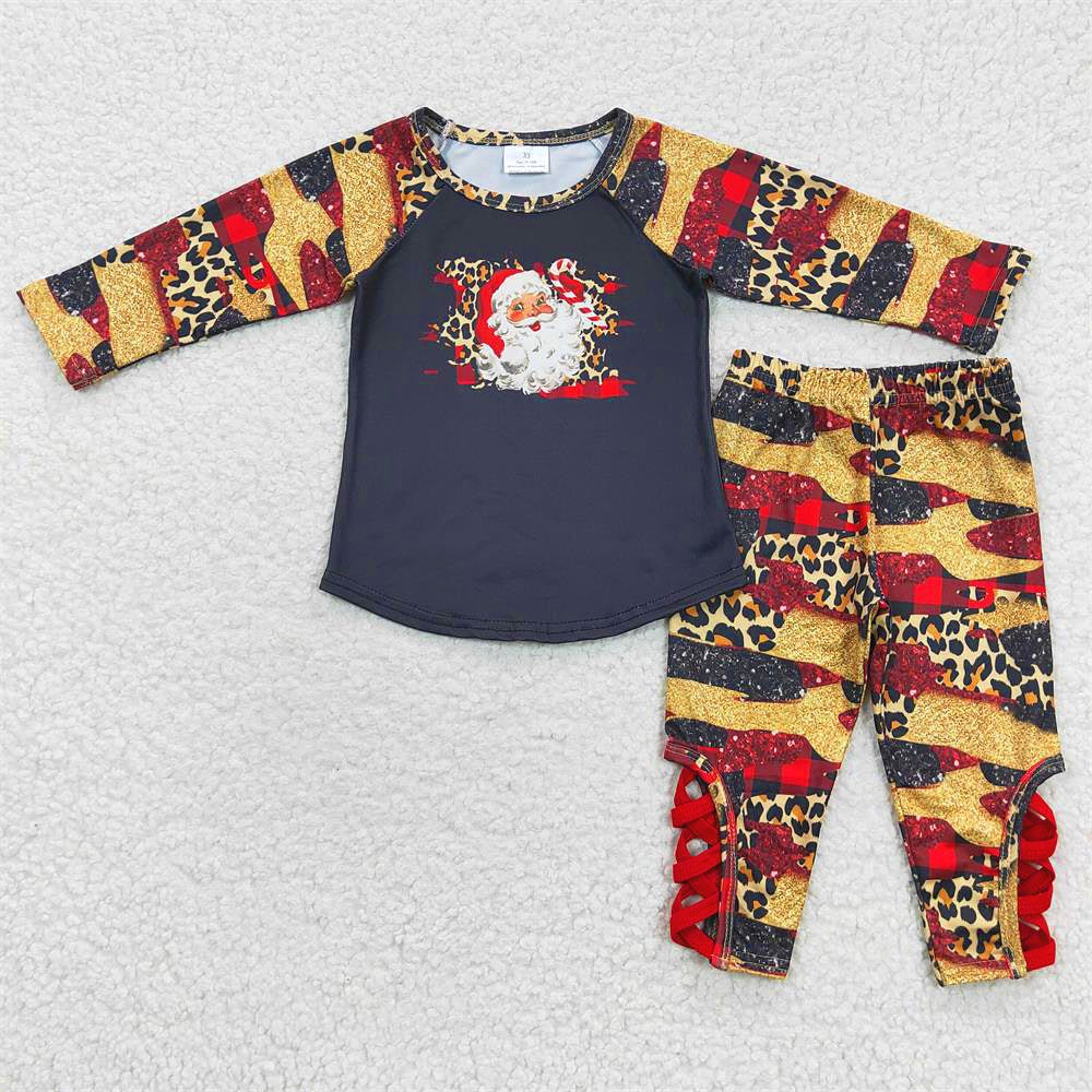 Promotion Baby Girl Long Sleeves Christmas Santa Shirt Pants Outfit