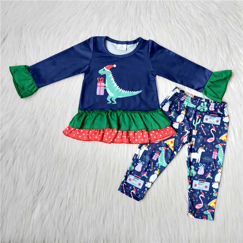 Promotion Baby Girl Long Sleeves Christmas Dinosaurs Pants Outfit