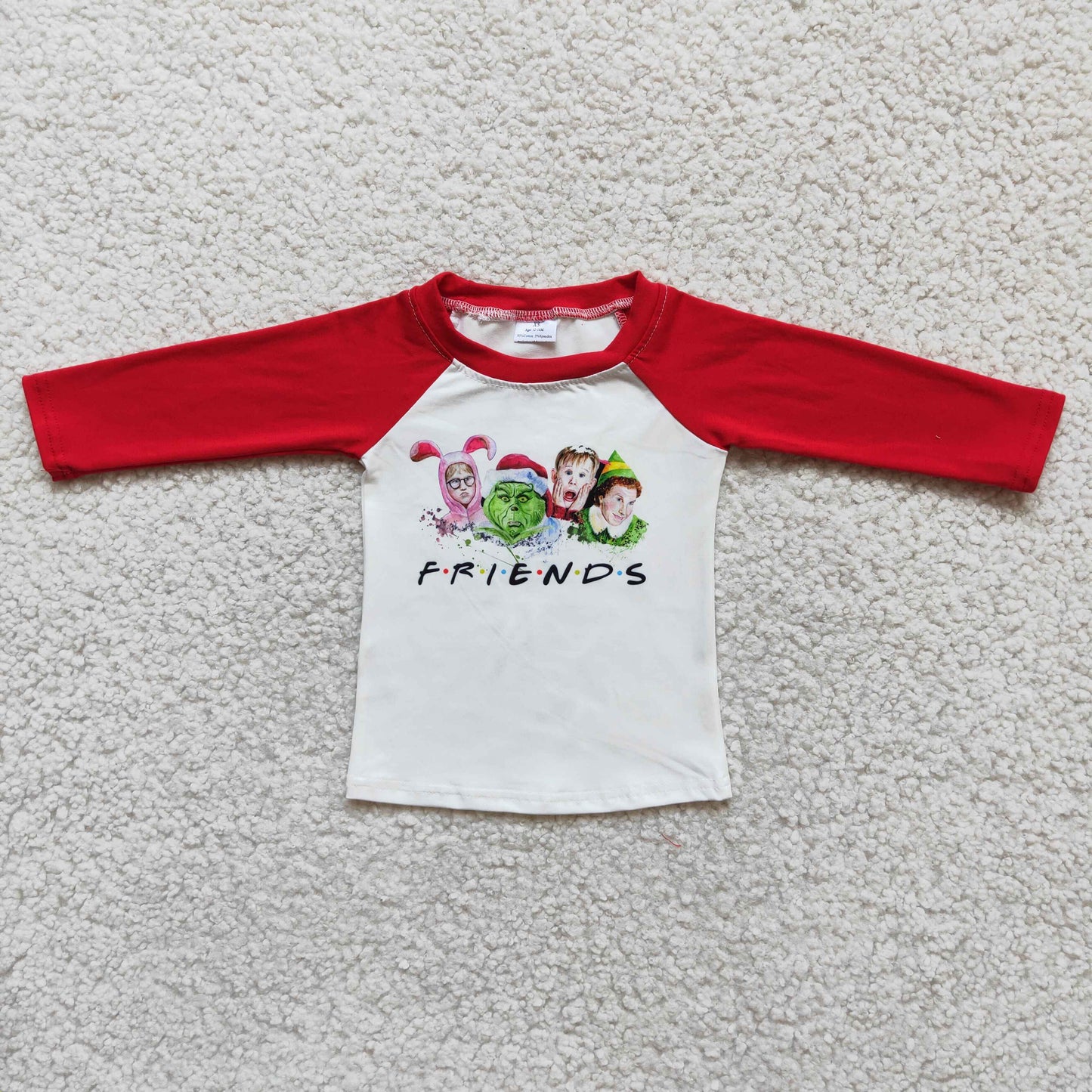 Promotion Baby Boys Red Long Sleeves Green Face Christmas Tops Shirt
