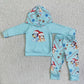 Promotion Baby Boy Blue Long Sleeves Christmas Dog Hoodie Shirt Pants Set