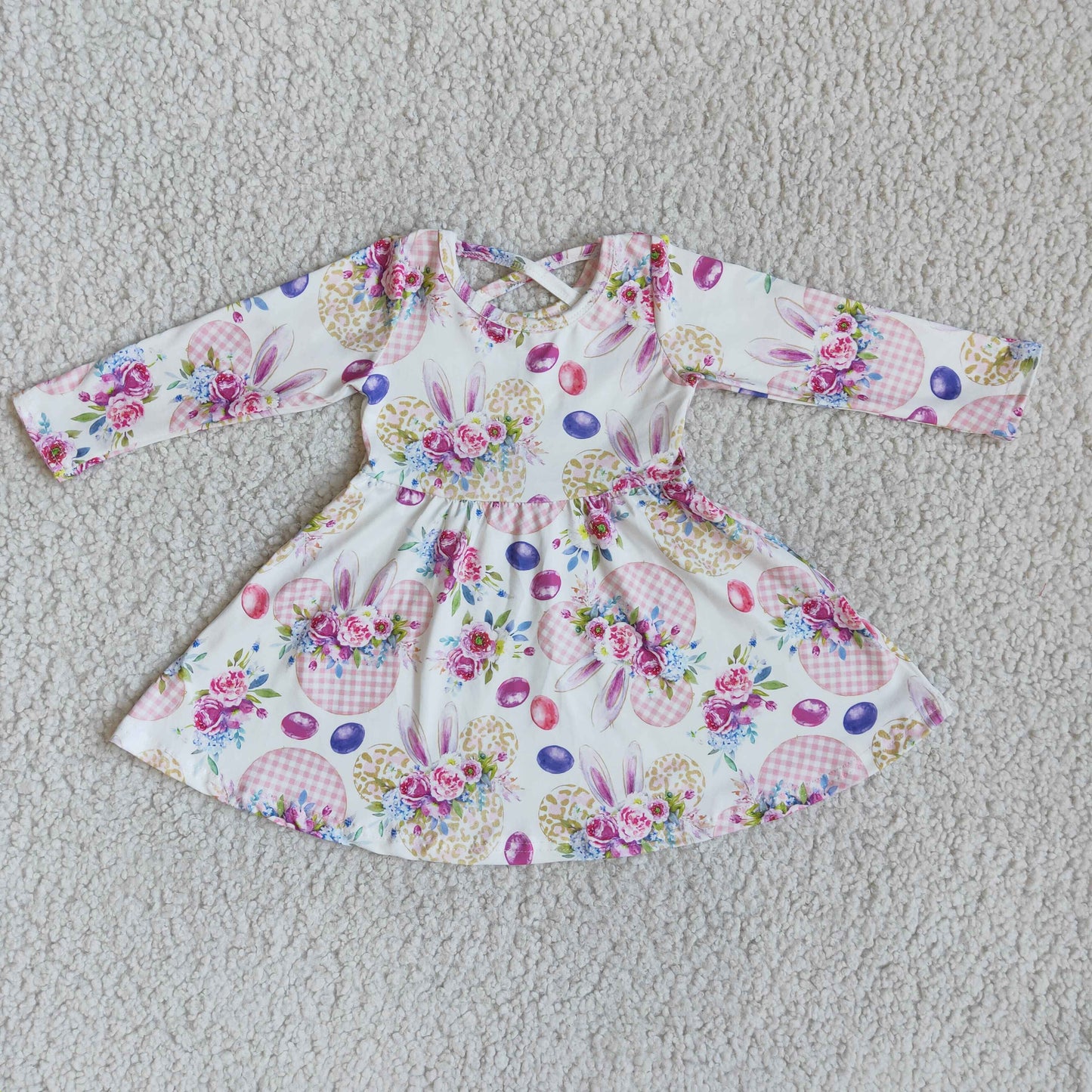Promotion Easter Baby Girl Cartoon Rabbit Floral Eggs Twirl Dress