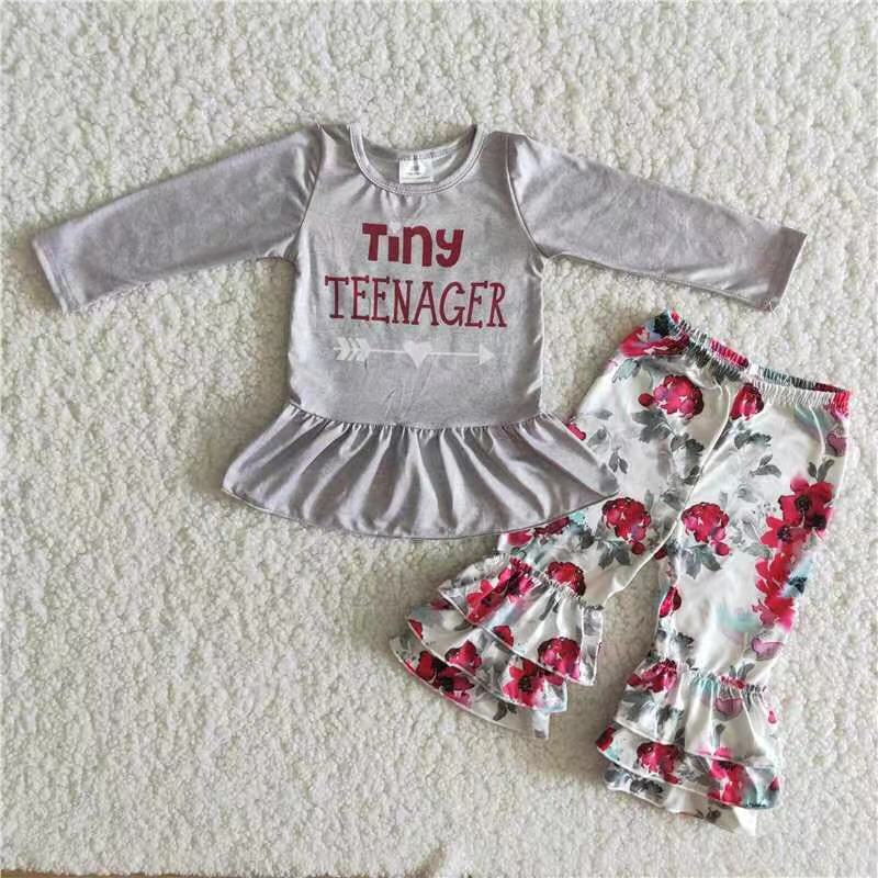 Promotion Baby Girl Kids Tiny Teenager Floral Ruffle Pants Outfit