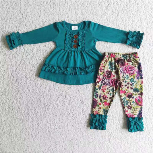 Promotion 6 B12-20 Cotton Tunic Floral Ruffle Pants Baby Girl Outfit