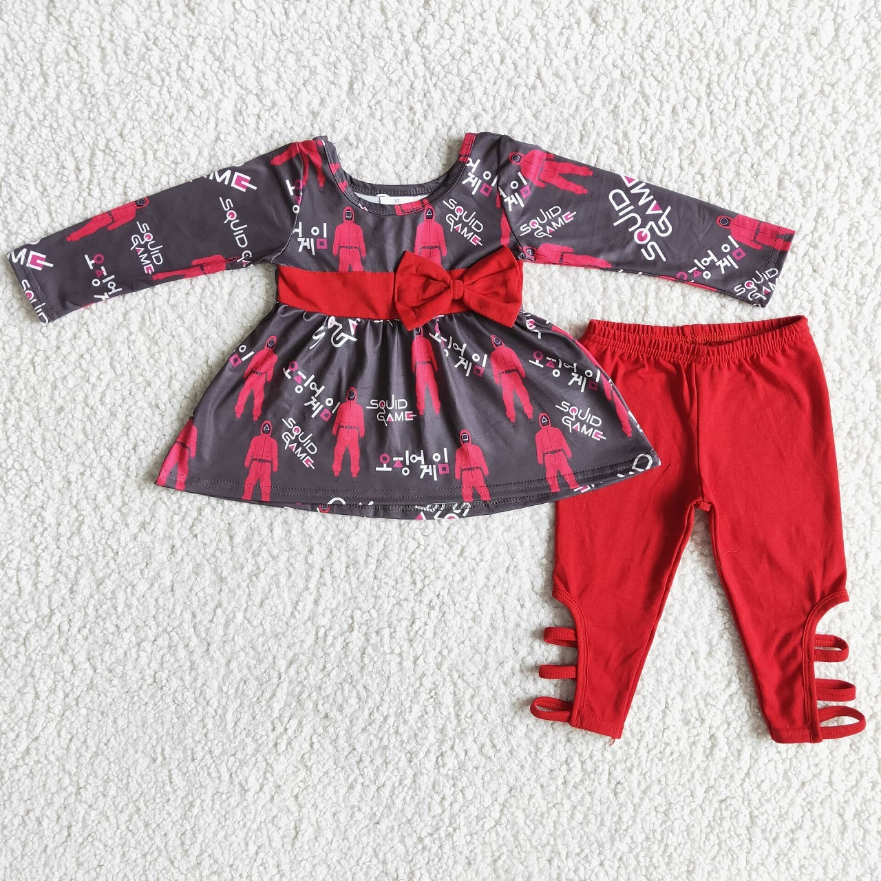 Promotion Baby Girl Long Sleeves Game Tops Red Pants Outfit