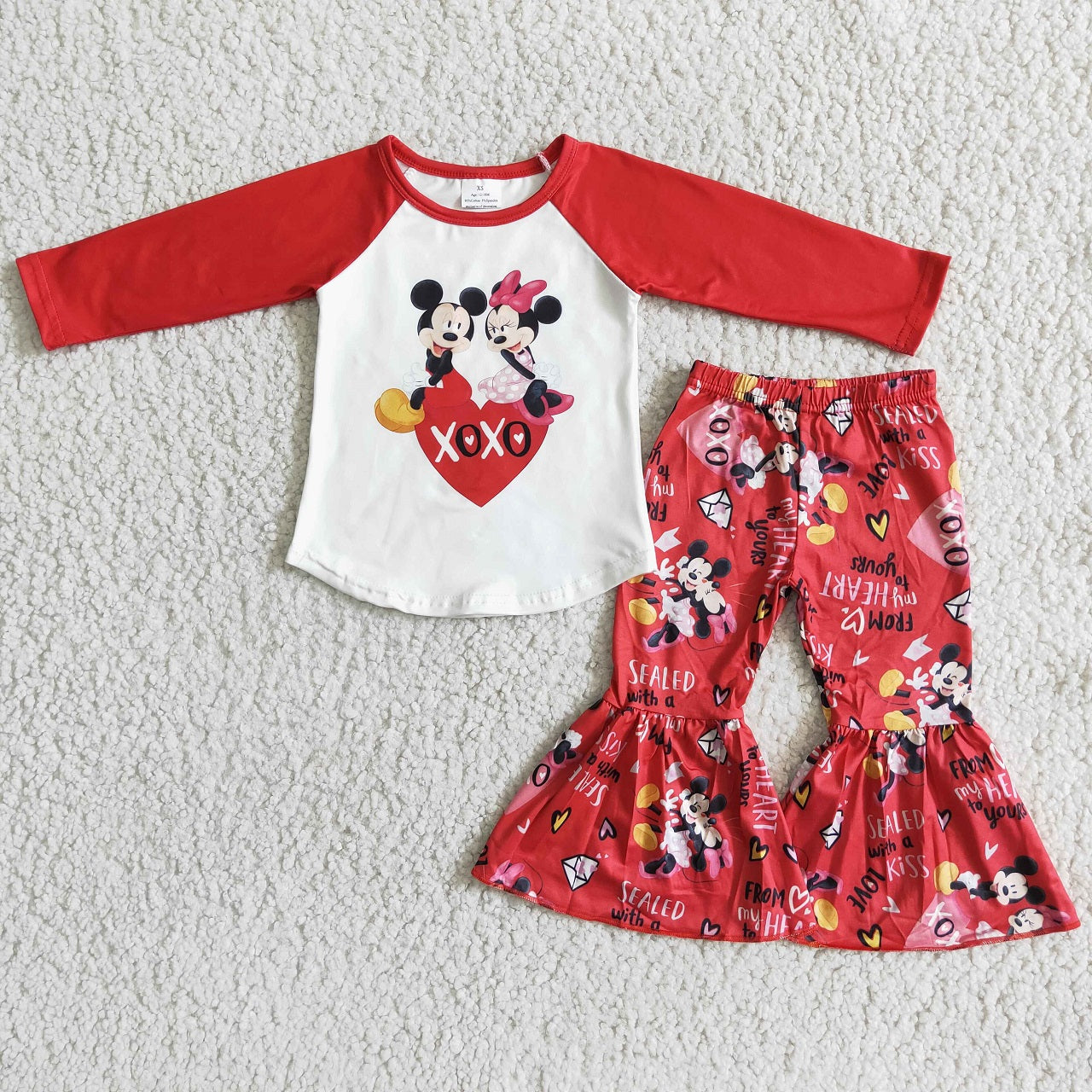 Promotion Baby Girl Kids Long Sleeves Valentine Shirt Mouse Pants Outfit