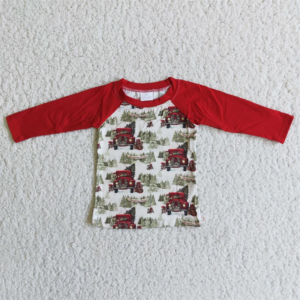 Promotion 6 B2-11 Baby Boy Long Sleeves Christmas Tree Truck Tops Shirt