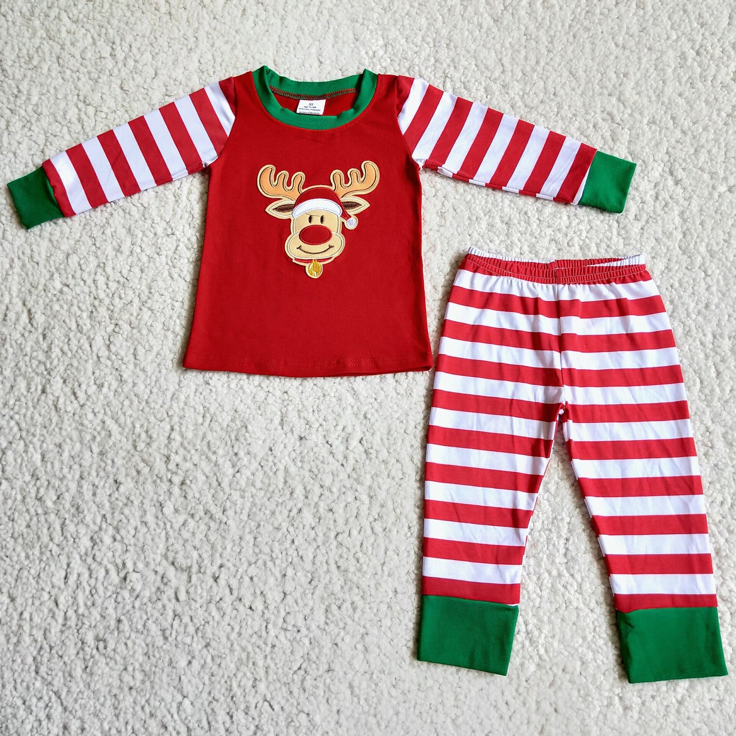 Promotion 6 B2-22 Christmas Baby Boy Embroidery Reindeer Pajamas Outfit