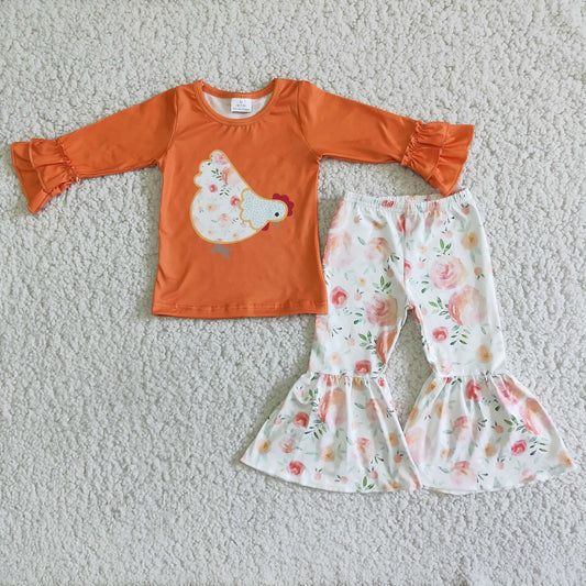 Promotion 6 B2-24 Baby Girl Embroidery Chicken Floral Outfit