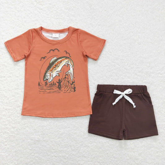 BSSO0489 Baby Boy Short Sleeves Fishing Shirt Pocket Shorts Summer Set