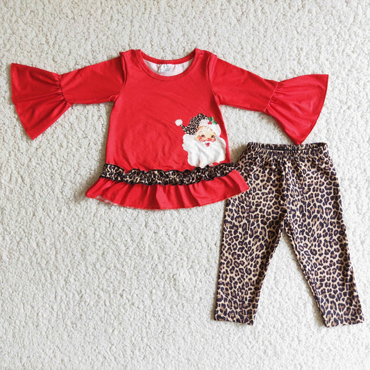 Promotion 6 B3-19 Baby Girl Long Sleeves Christmas Santa Leopard Pants Outfit