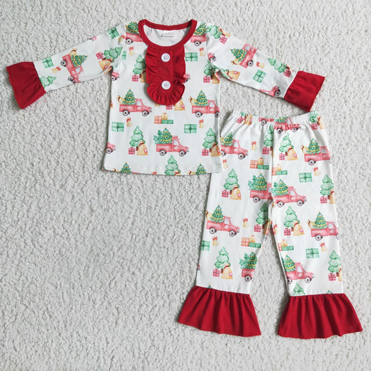 Promotion 6 B3-38 Christmas Baby Girl Long Sleeves Tree Truck Pants Outfit Pajamas