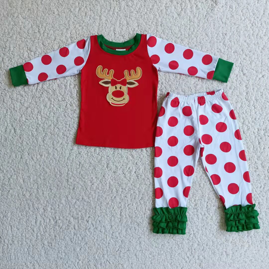 Promotion 6 B2-22 Christmas Baby Boy Embroidery Reindeer Pajamas Outfit