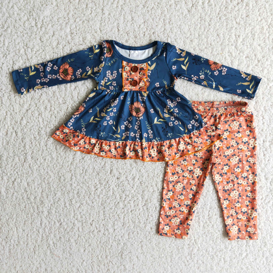 Promotion 6 B4-22 Baby Girl Floral Tunic Pants Flower Set