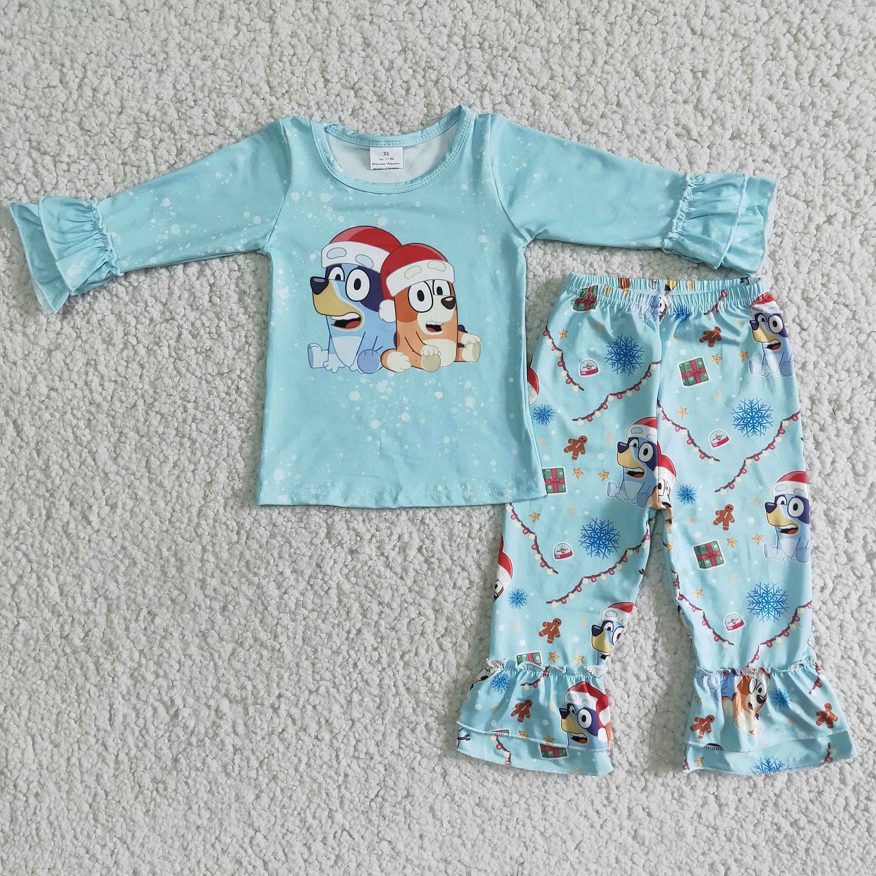 Promotion Baby Boy Blue Long Sleeves Christmas Dog Hoodie Shirt Pants Set