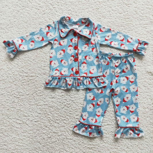 Promotion 6 B6-22 Baby Girl Christmas Santa Pants Blue Outfit Pajamas