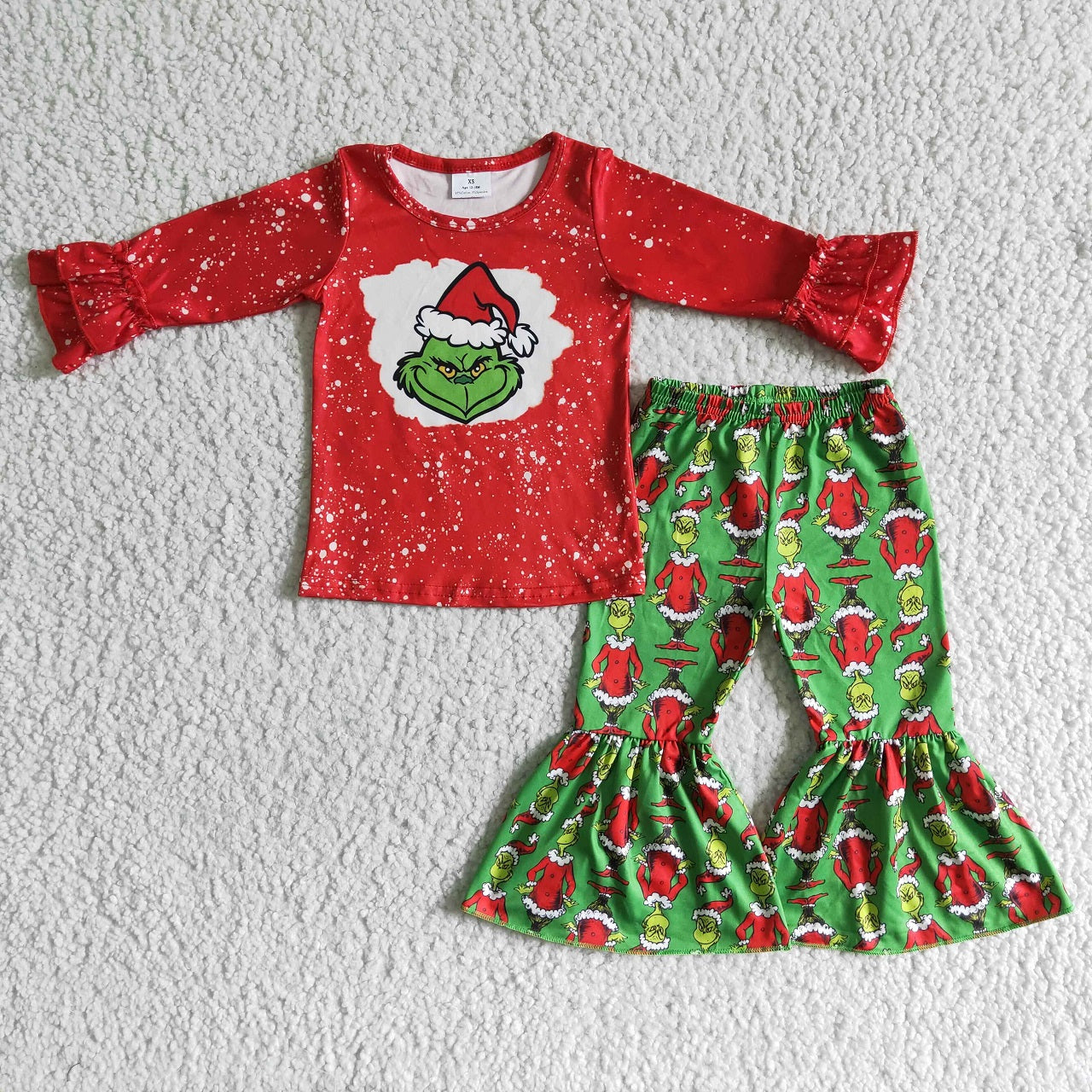 Promotion Baby Girl Long Sleeves Christmas Frog Shirt Bell Pants Set