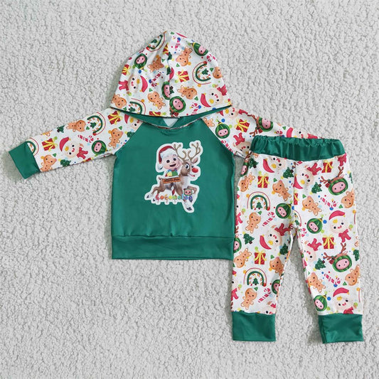 Promotion Christmas Baby Boy Long Sleeves Hoodie Melon Pants Outfit