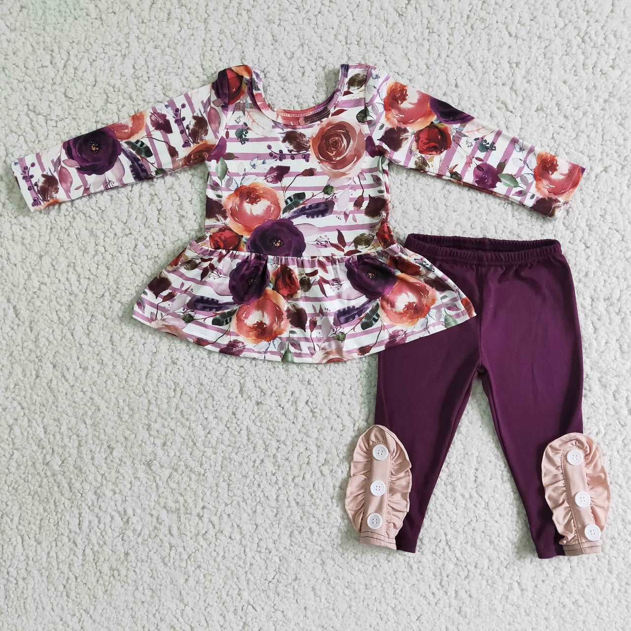 Promotion Baby Girl Long Sleeves Flower Kids Cotton Pants Floral Outfit