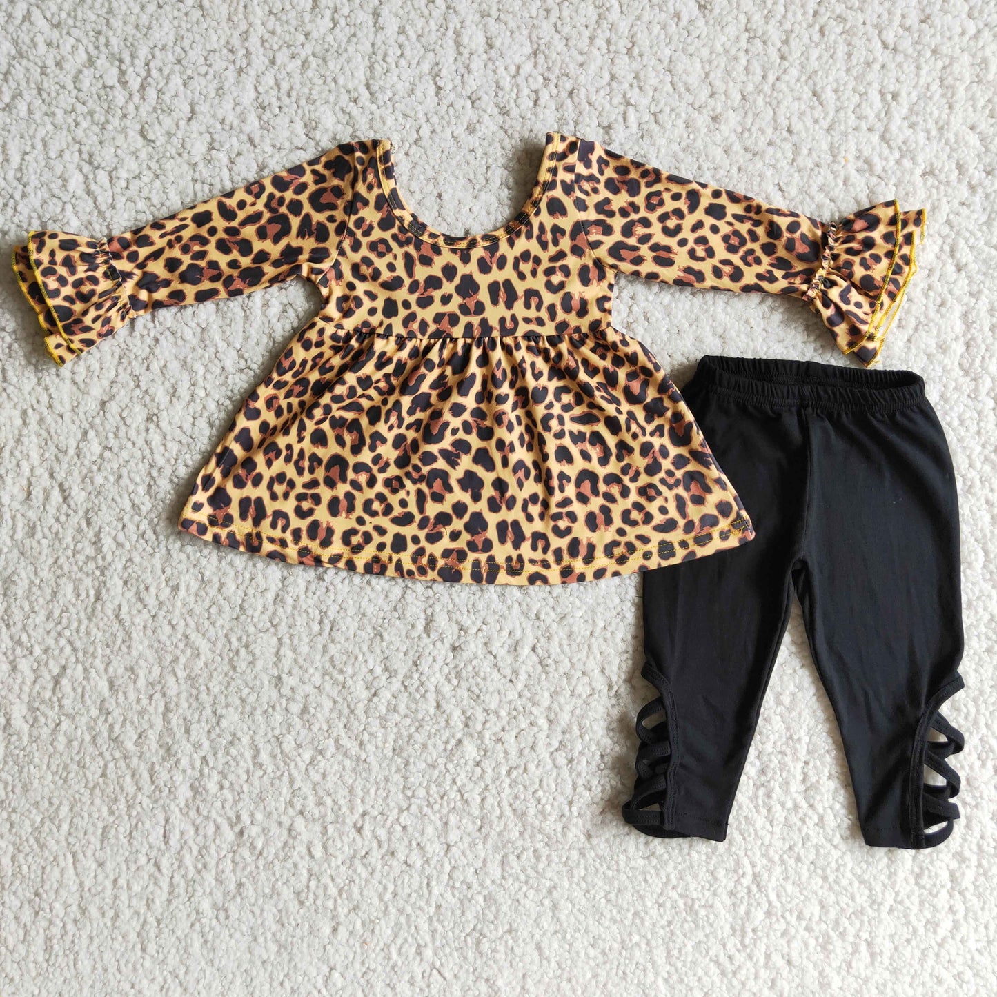 Promotion 6 B6-40 Baby Girl Leopard Tunic Black Pants Set