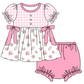Baby Girl Short Sleeves Flower Plaid Pink Sibling Romper Dress Clothes Set ( Moq 5 Each Design )