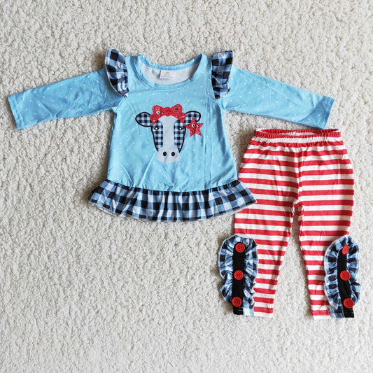 Promotion 6 B7-22 Baby Girl Western Cow Red Stripes Pants Set