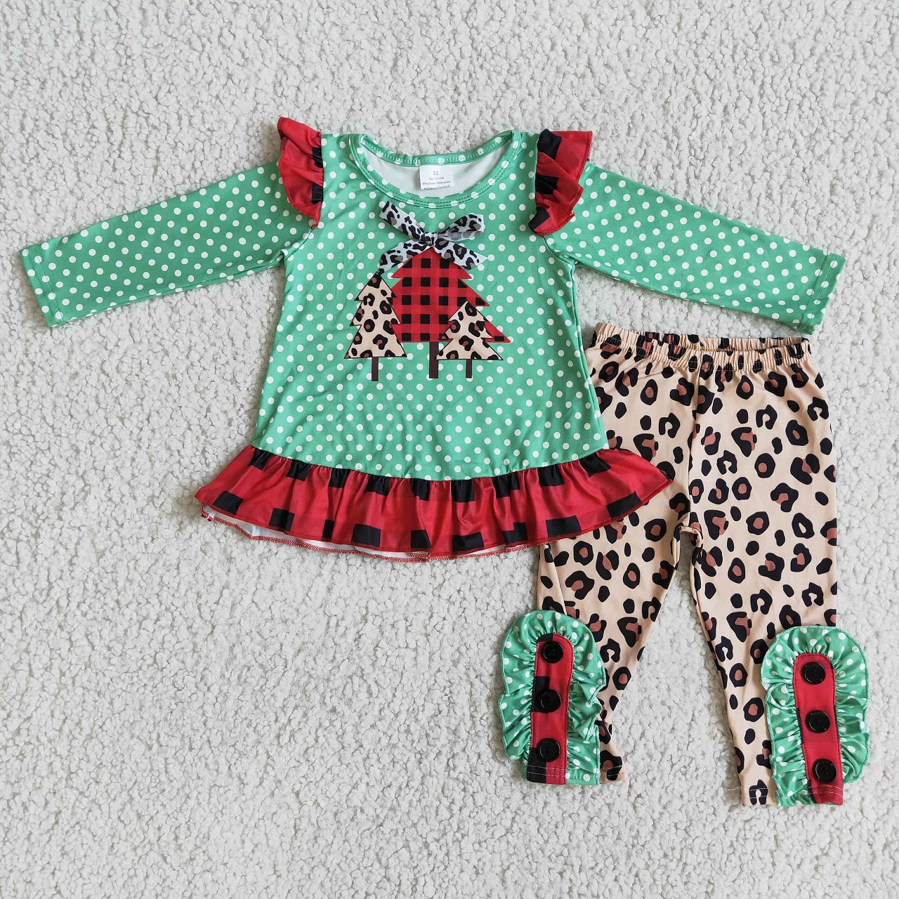 Promotion 6 B8-17 Baby Girl Long Sleeves Christmas Tree Leopard Pants Outfit