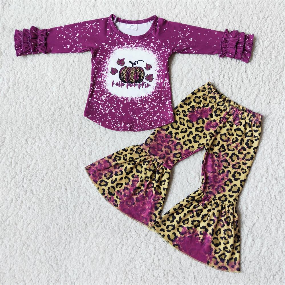 Promotion Baby Boy Long Sleeves Pumpkin Leopard Pants Outfit