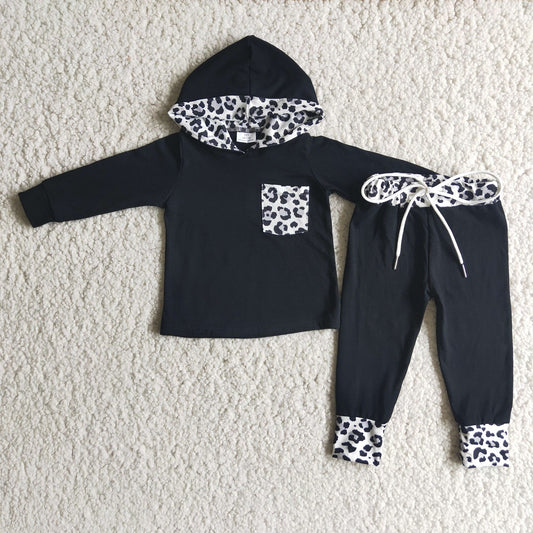 Promotion 6 B8-22 Baby Kids Long Sleeves Hoodie Shirt Pants Leopard Set