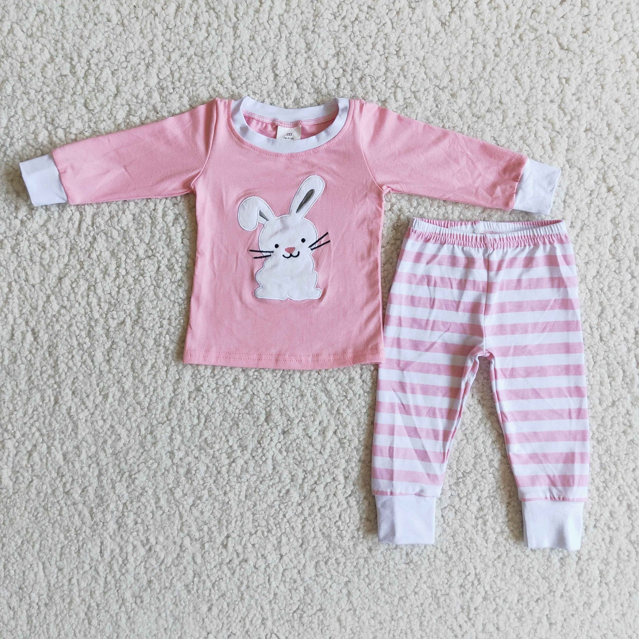 Promotion 6 B13-27 Easter Baby Boy Embroidery Rabbit Blue Stripe Pants Pajamas Set