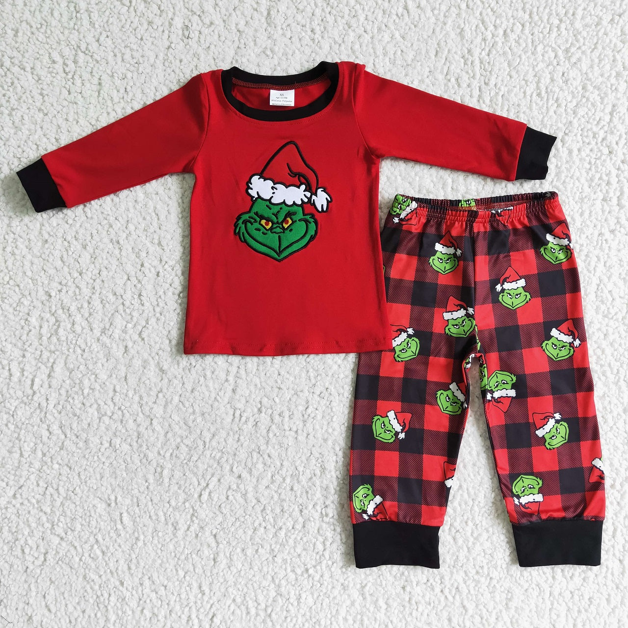 Promotion 6 B9-38 Baby Boy Christmas Embroidery Face Shirt Plaid Pants Pajamas Set