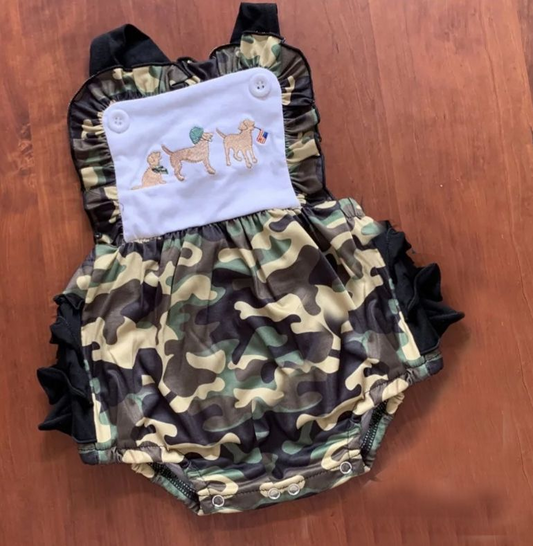 Moq 3 Pre-order SR1249 Baby Girl Dogs Camo One Piece Romper