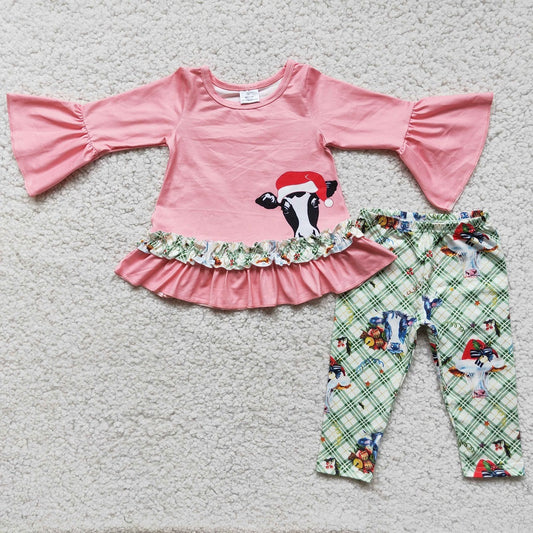 Promotion 6 C10-30 Baby Girl Christmas Cow Long Sleeves Shirt Pants Outfit