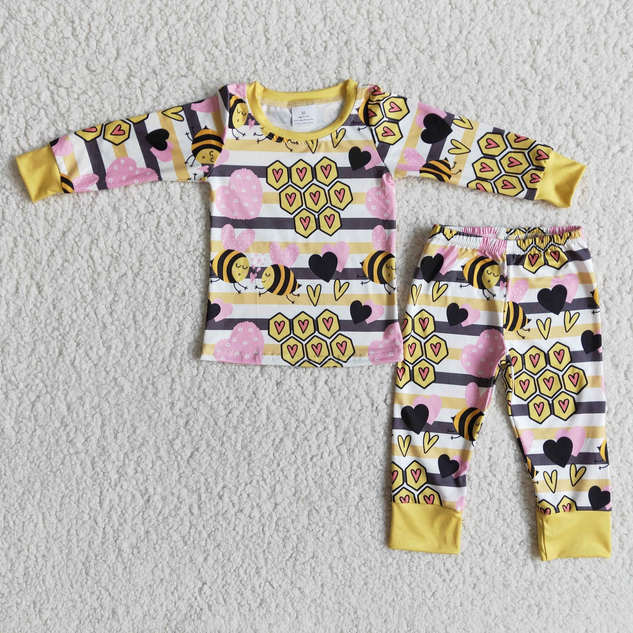 Promotion 6 A31-2 Baby Girl Valentine's Day Long Sleeves Bee Hearts Shirt Pants Set Pajamas