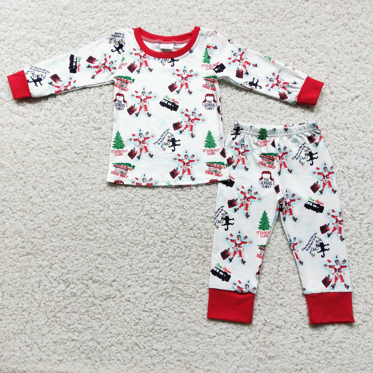 Promotion Baby Girl Long Sleeves Christmas Shirt Pants Pajamas Set