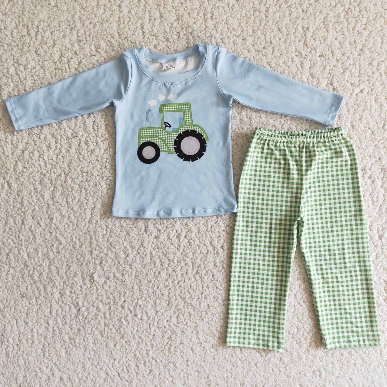 Promotion 6 B2-37 Baby Girl Tractor Farm Plaid Pants Outfit