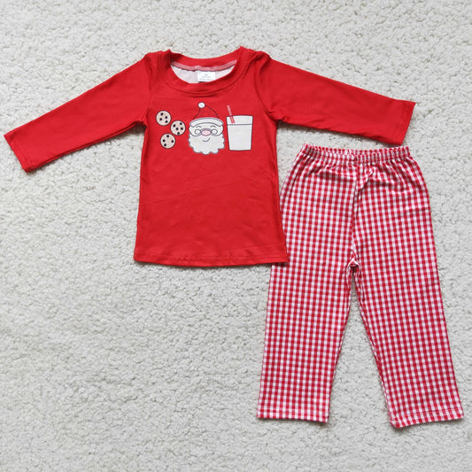 Promotion 6 C11-3 Baby Boy Christmas Santa Cake Tops Plaid Pants Outfit Red Pajamas