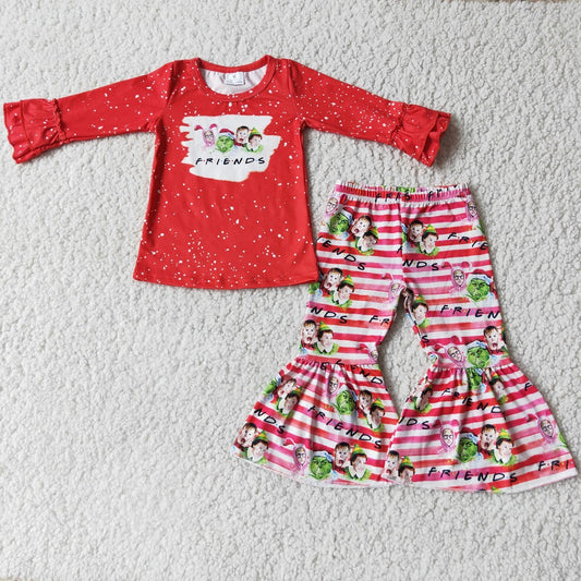 Promotion Baby Girl Christmas Red Long Sleeves Stripes Pants Outfit