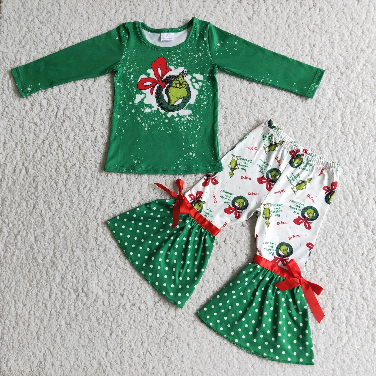 Promotion Baby Girl Blue Long Sleeves Christmas Frog Shirt Bell Pants Set