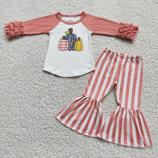 Promotion 6 C6-21 Baby Girl Pumpkin Stripes Bell Pants Fall Outfit