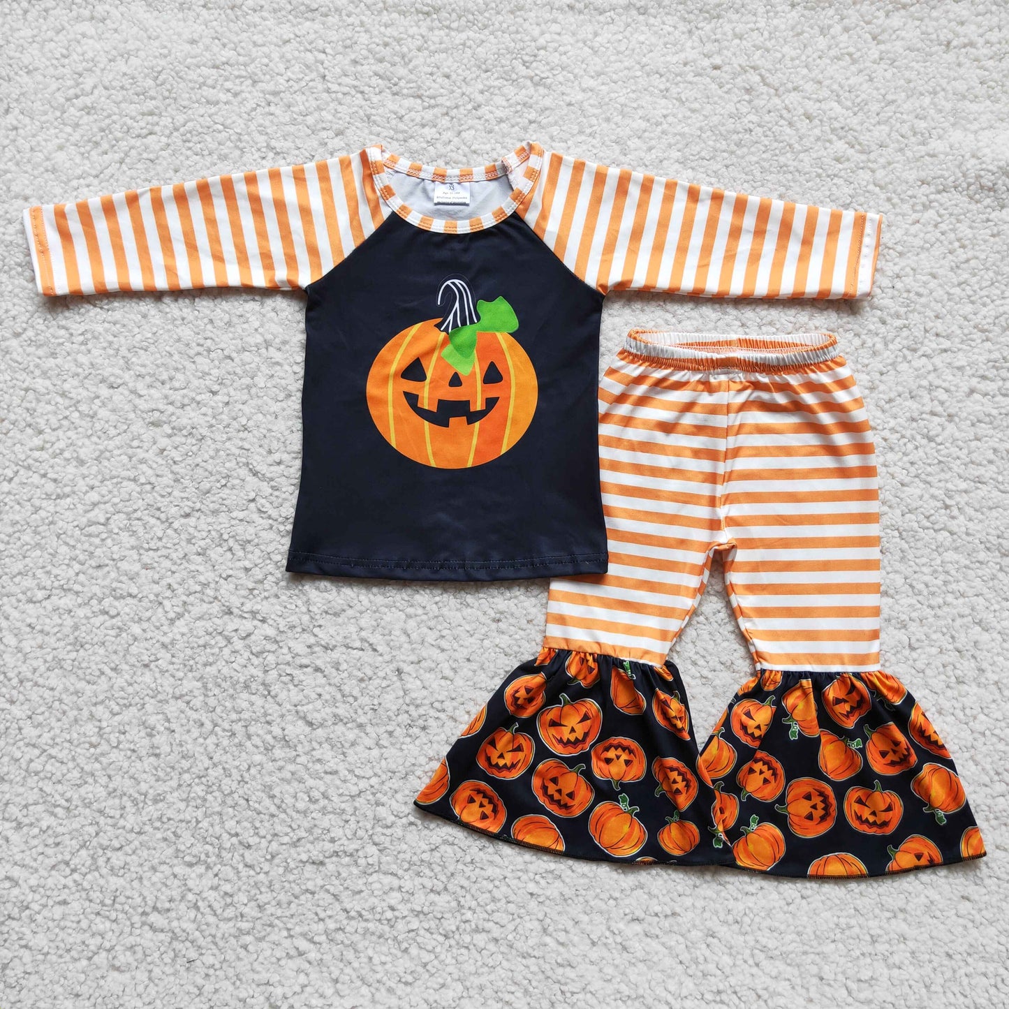 Promotion Baby Girl Halloween Pumpkin Stripes Bell Pants Outfit RTS