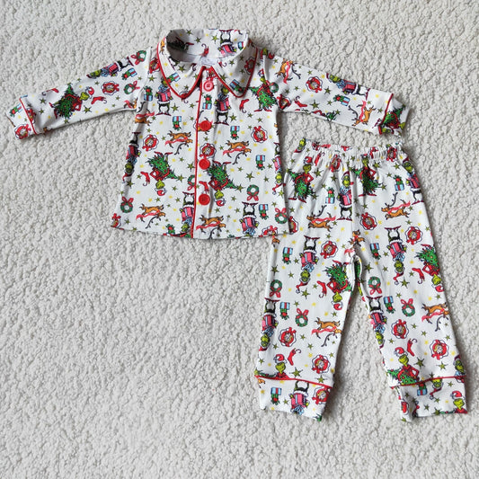 Promotion 6 C6-39 Baby Girl Christmas Face Pajamas Set