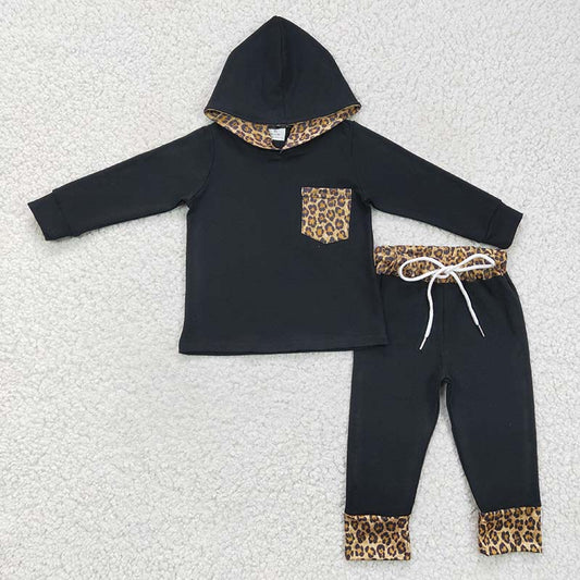 Promotion 6 C7-16 Baby Kids Long Sleeves Hoodie Shirt Pants Leopard Set