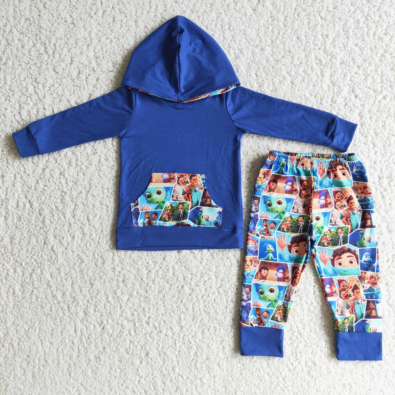 Promotion Baby Boy Blue Long Sleeves Pants Hoodie Outfit