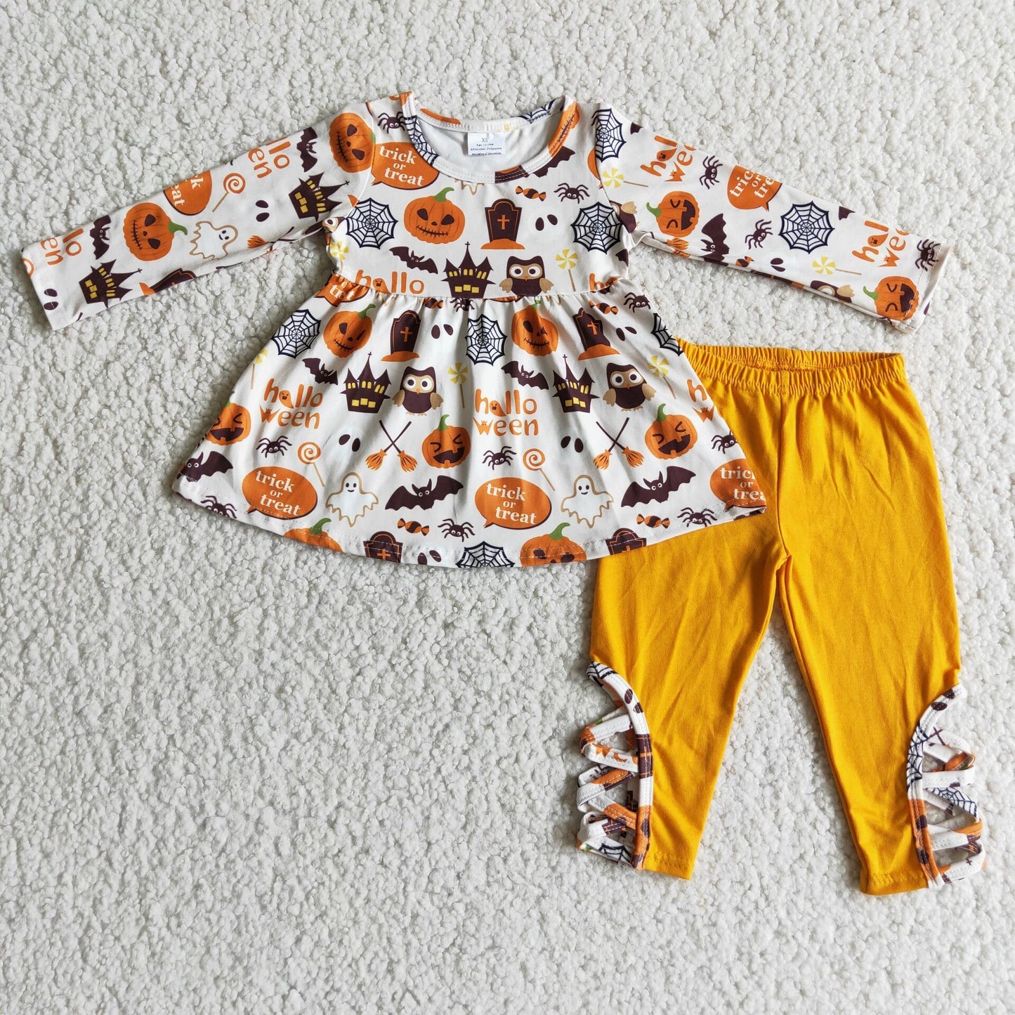 Promotion Baby Girl Kids Halloween Pumpkins Tunic Orange Pants Outfit RTS