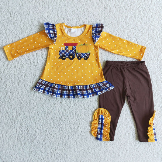 Promotion 6 C8-20 Baby Girl Pumpkin Tractor Pants Fall Outfit