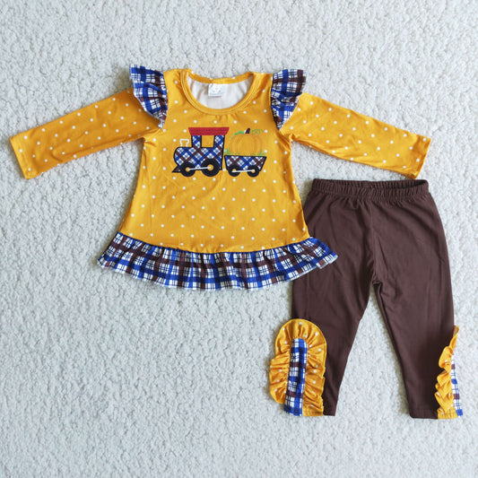 Promotion Baby Girl Pumpkin Tractor Pants Fall Outfit RTS