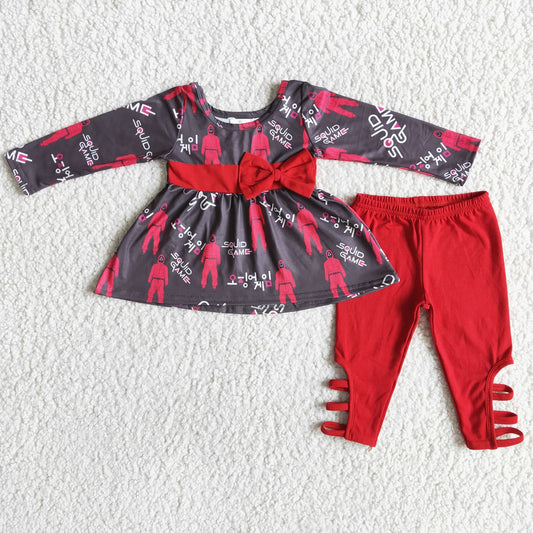 Promotion 6 C8-23 Baby Girl Long Sleeves Red Pants Outfit