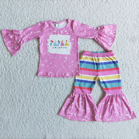 Promotion 6 C8-3 Baby Girl Princess Purple Shirt Stripes Pants Set